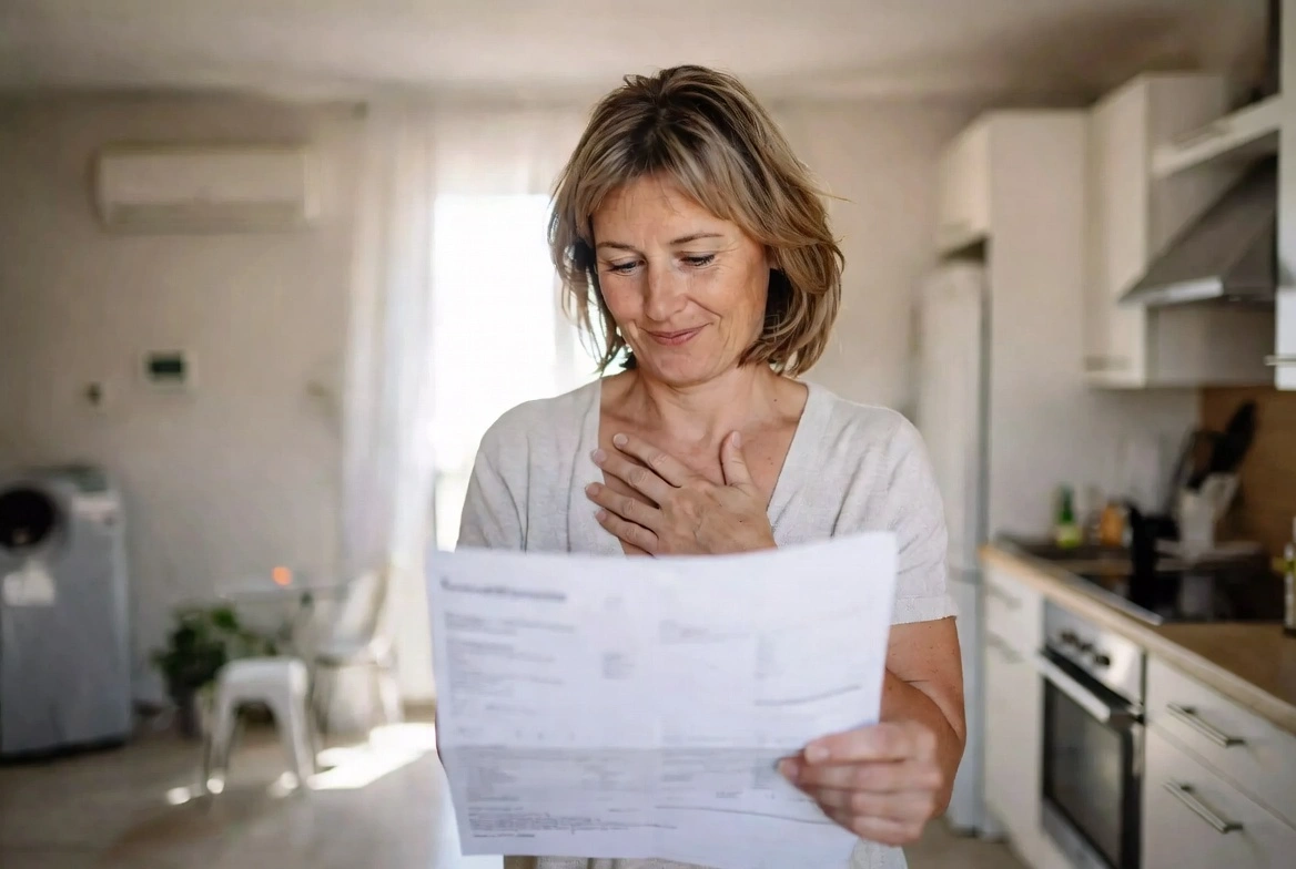 Propriétaire satisfaite de sa facture d'énergie réduite grâce à sa pompe à chaleur